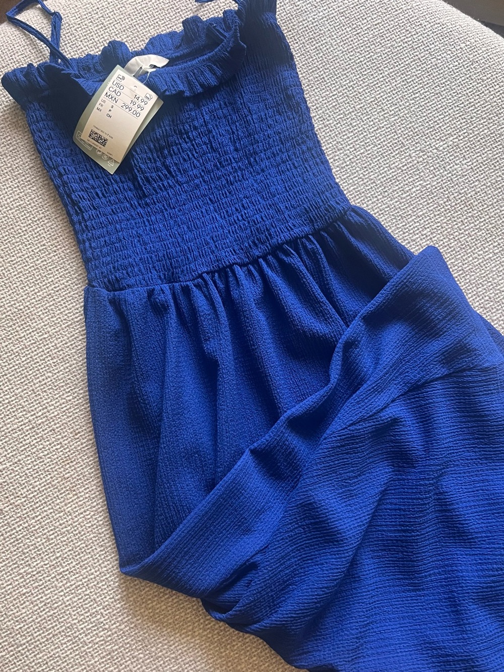 H&M Royal Blue Smocked Midi Dress - Size Small - NWT